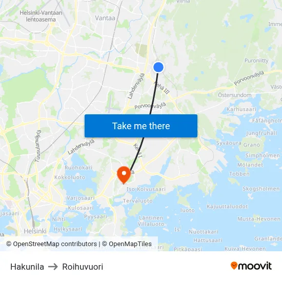 Hakunila to Roihuvuori map