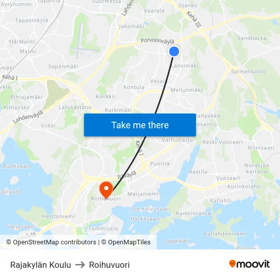 Raja Village School to Roihuvuori map