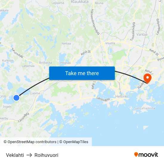 Veklahti to Roihuvuori map