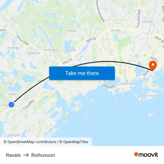 Ravals to Roihuvuori map