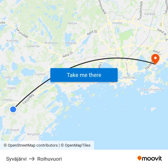 Syväjärvi to Roihuvuori map