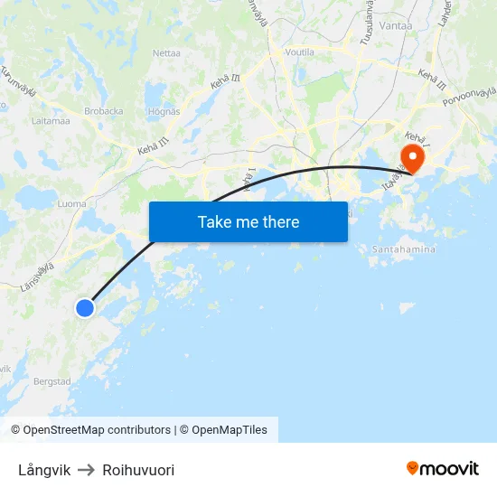 Longvik to Roihuvuori map