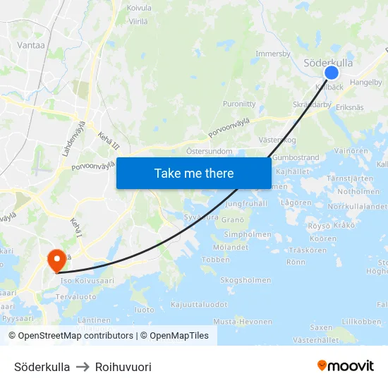 Söderkulla to Roihuvuori map