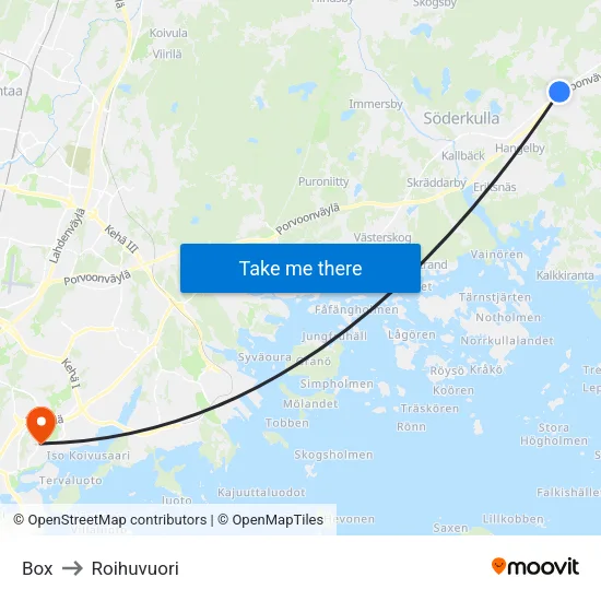 Box to Roihuvuori map