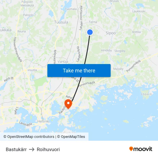 Bastukärr to Roihuvuori map