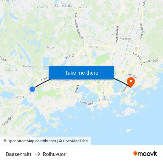 Basse Path to Roihuvuori map