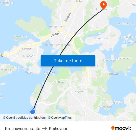 Kruunuvuorenranta to Roihuvuori map