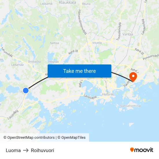 Luoma to Roihuvuori map