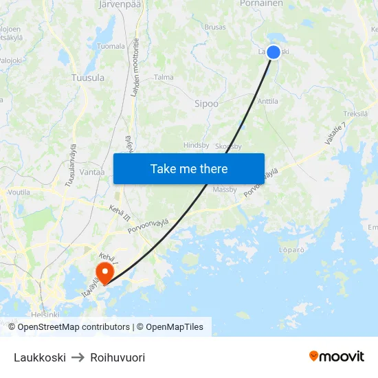 Laukkoski to Roihuvuori map