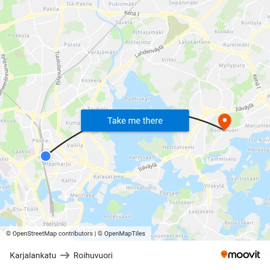 Karjalankatu Street to Roihuvuori map