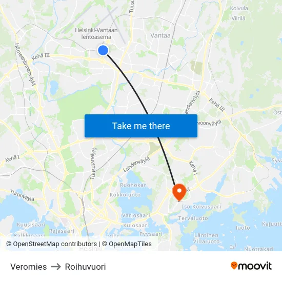 Veromies to Roihuvuori map