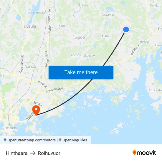 Hinthaara to Roihuvuori map