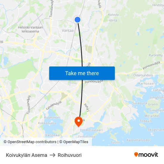 Koivukylä Station to Roihuvuori map