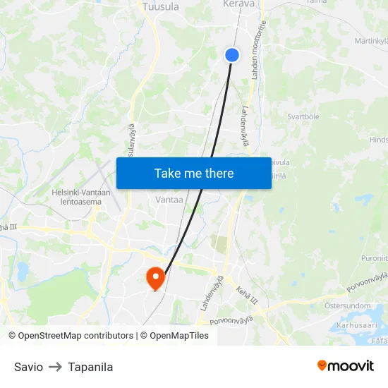 Savio to Tapanila map