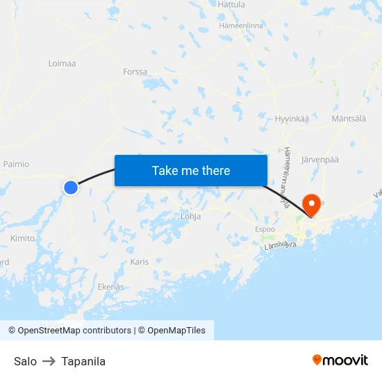 Salo to Tapanila map