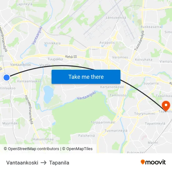 Vantaankoski to Tapanila map