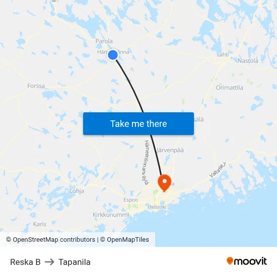 Reska B to Tapanila map