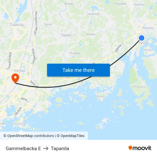 Gammelbacka East to Tapanila map