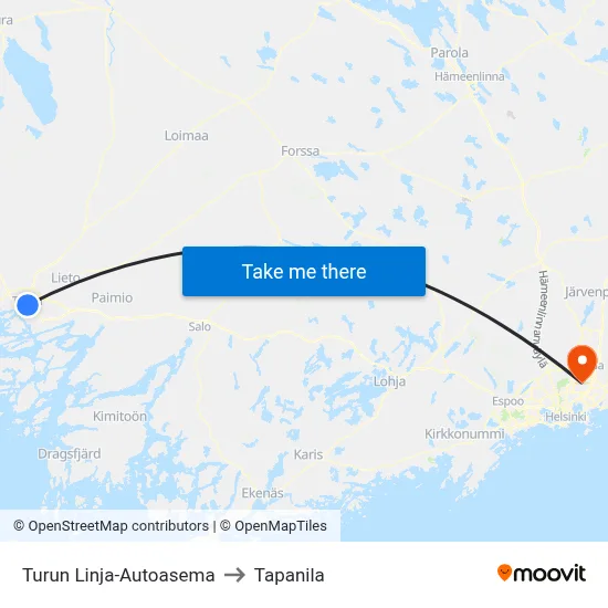 Turku Bus Station to Tapanila map
