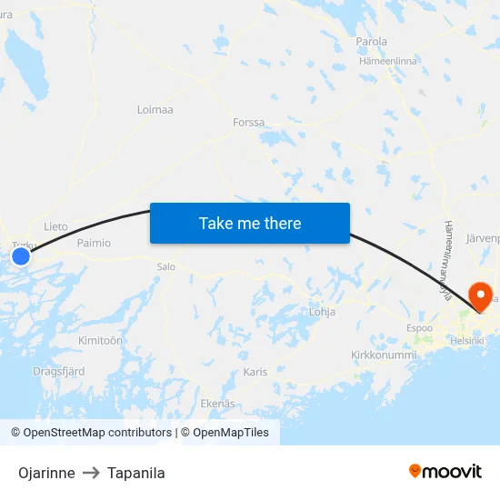 Ojarinne to Tapanila map
