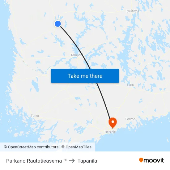 Parkano Railway Station North to Tapanila map