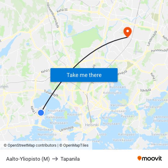 Aalto-Yliopisto (M) to Tapanila map
