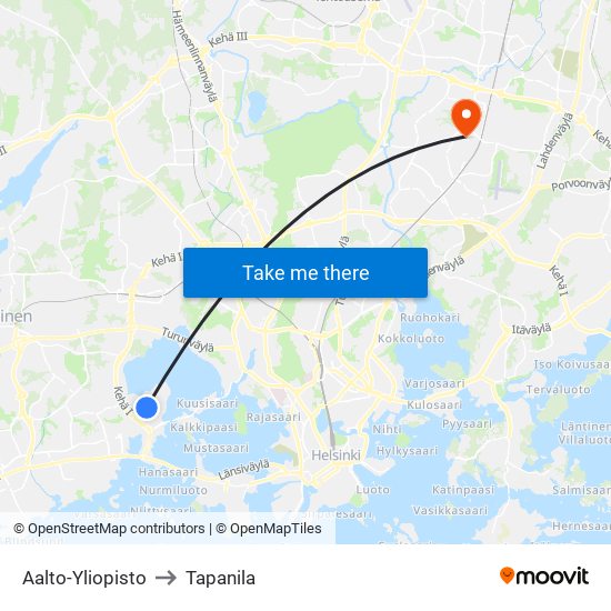 Aalto-Yliopisto to Tapanila map