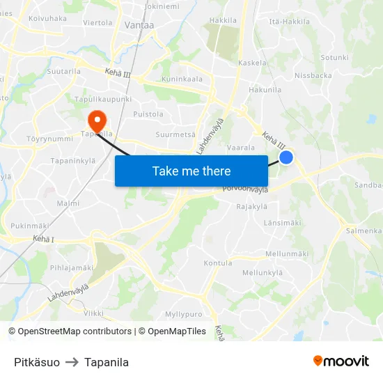 Pitkäsuo to Tapanila map