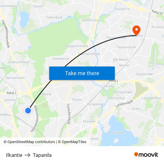Ilkantie to Tapanila map