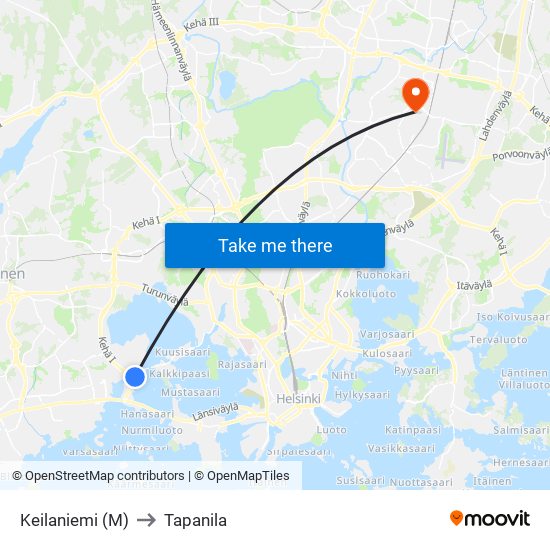 Keilaniemi (M) to Tapanila map