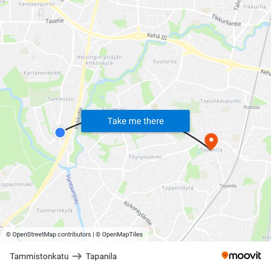 Tammistonkatu to Tapanila map