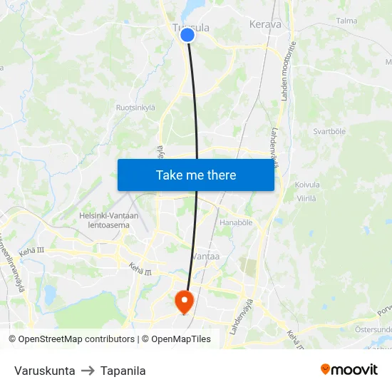Garrison to Tapanila map