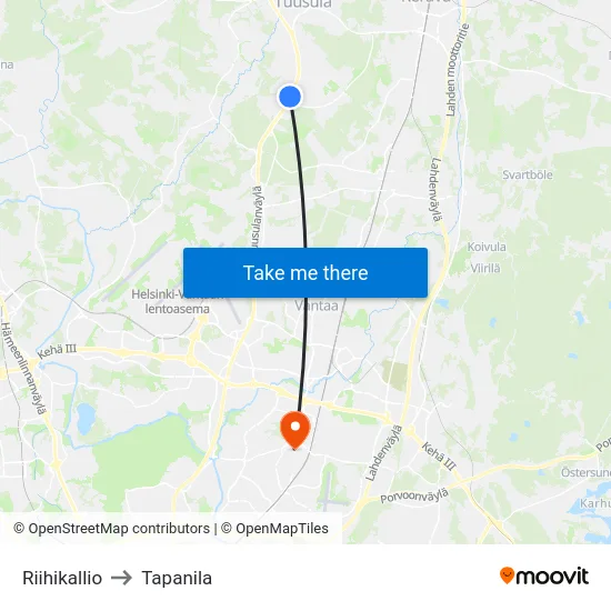 Riihikallio to Tapanila map
