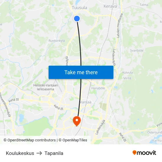 School Center to Tapanila map