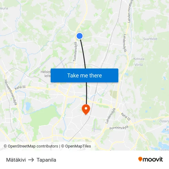 Mätäkivi to Tapanila map