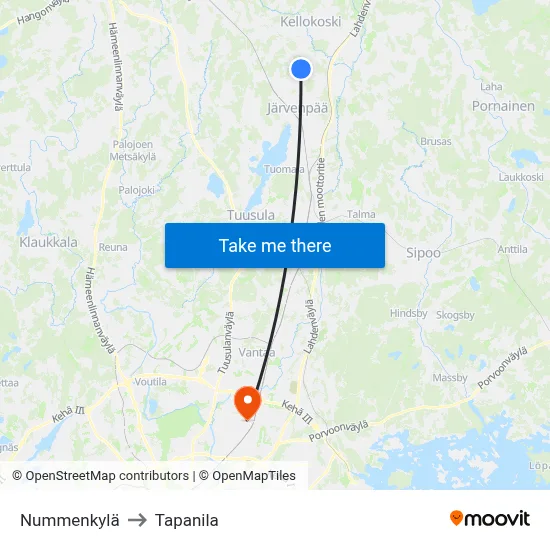 Nummenkylä to Tapanila map