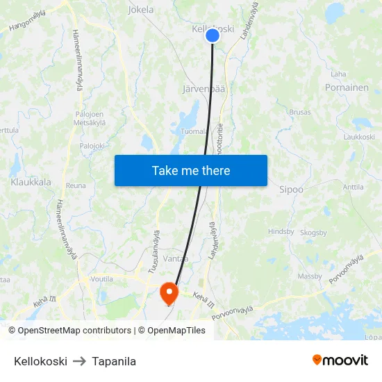 Kellokoski to Tapanila map