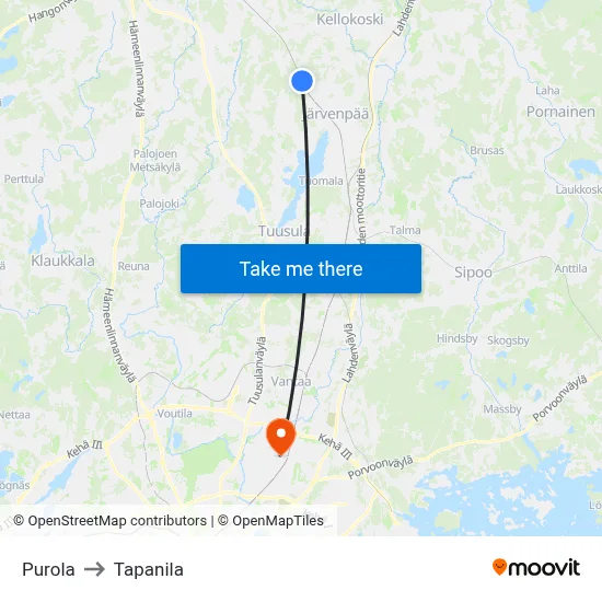 Purola to Tapanila map