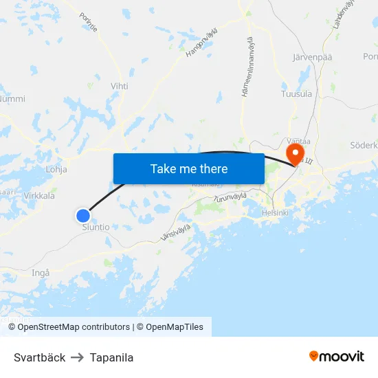 Svartbäck to Tapanila map