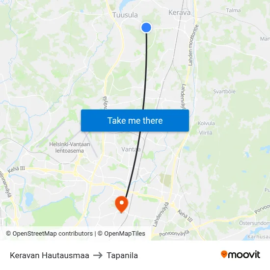 Kerava Cemetery to Tapanila map