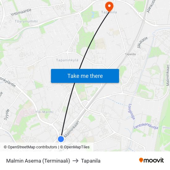 Malmin Asema (Terminaali) to Tapanila map