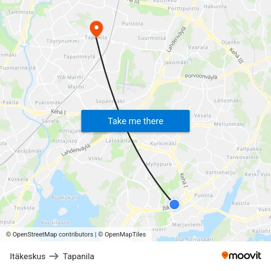 East Center to Tapanila map
