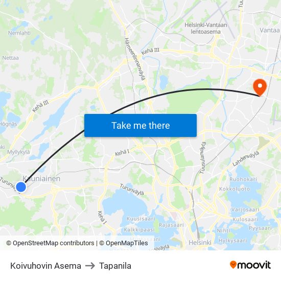 Koivuhovin Asema to Tapanila map