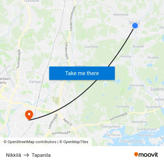 Nikkilä to Tapanila map