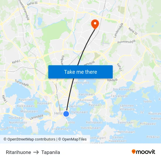 Ritarihuone to Tapanila map