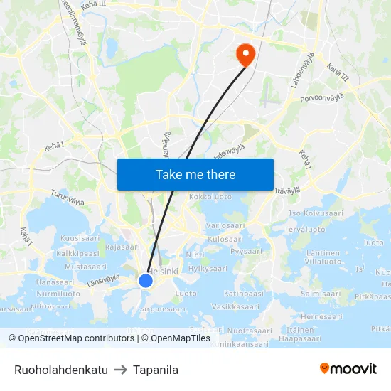 Ruoholahdenkatu to Tapanila map