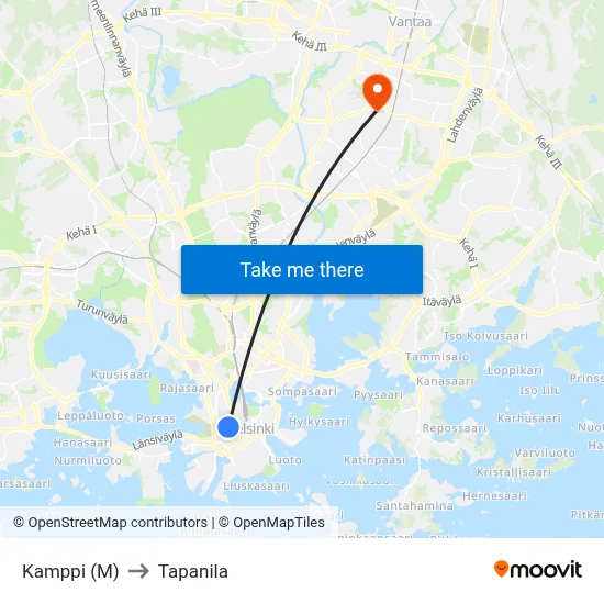 Kamppi (M) to Tapanila map
