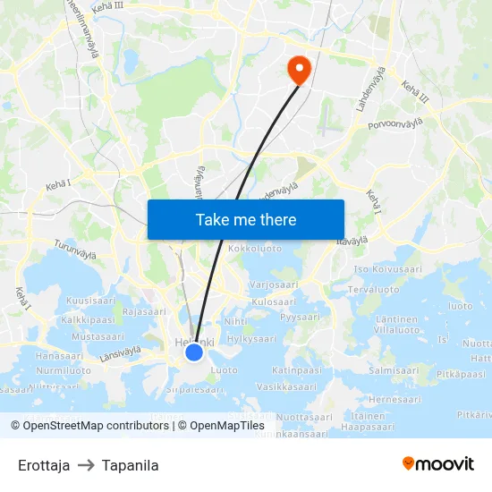 Erottaja to Tapanila map