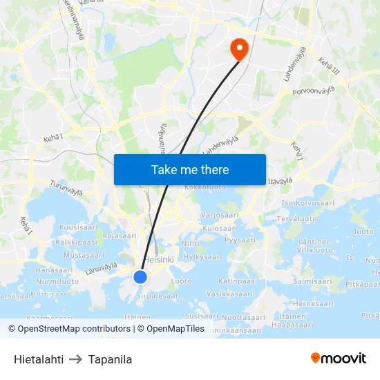 Hietalahti to Tapanila map