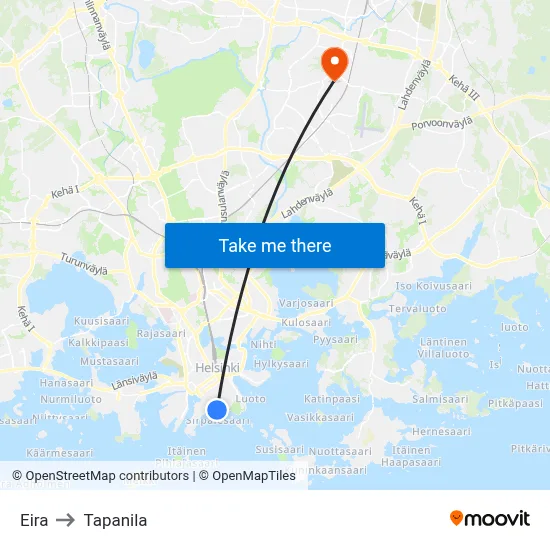 Eira to Tapanila map